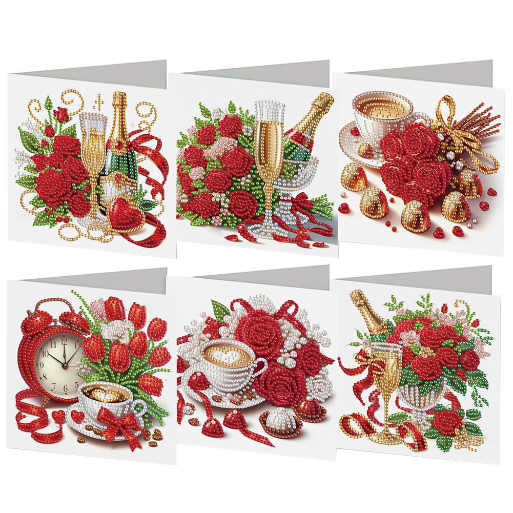 SPEPROECO 6PCS Valentine's Day DIY Card Making Kit Diamond Art Painting 5D Love Heart Greeting Cards with Envelope Handmade Valentines Card Craft Supplies Valentine Party Favor