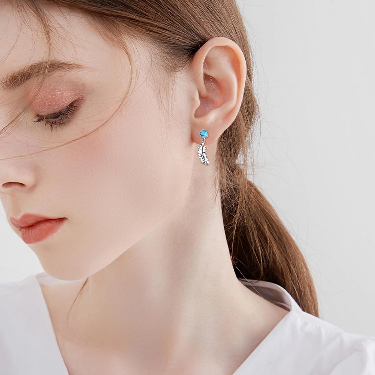 KZX Turquoise Earrings for Women Men S925 Sterling Silver Turquoise Bead Earrings Boho Western Jewelry Gifts