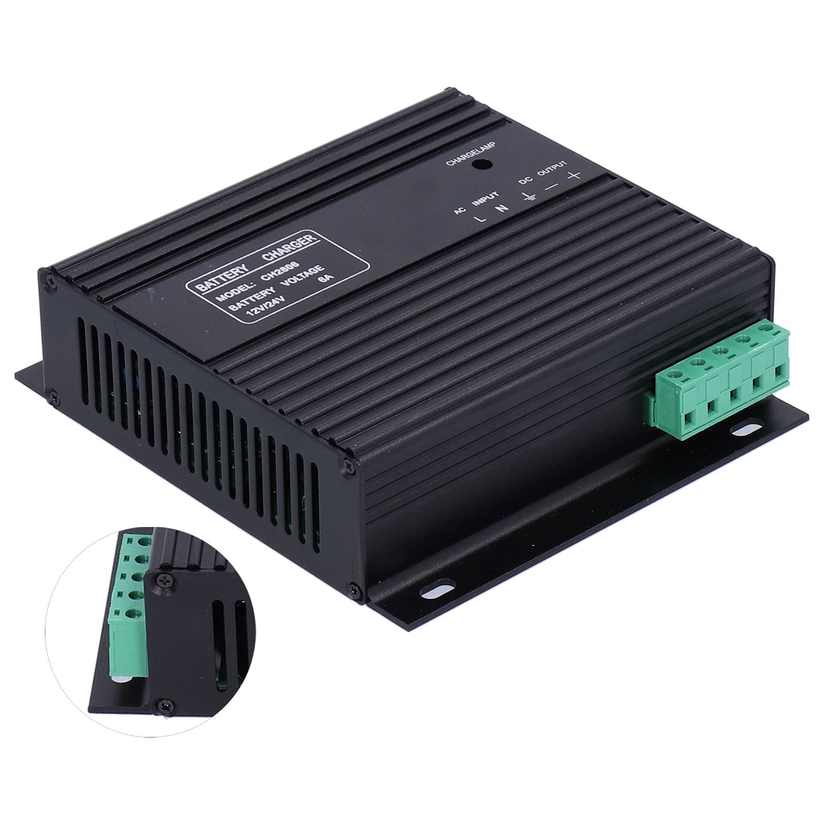 FTVOGUE Cargador de Batería Inteligente del Generador, Cargador Flotante Automático de Aleación de Aluminio 12V 24V 6A AC160 a 277V para Automóviles, Motocicletas, Vehículos Recreativos, Barcos,