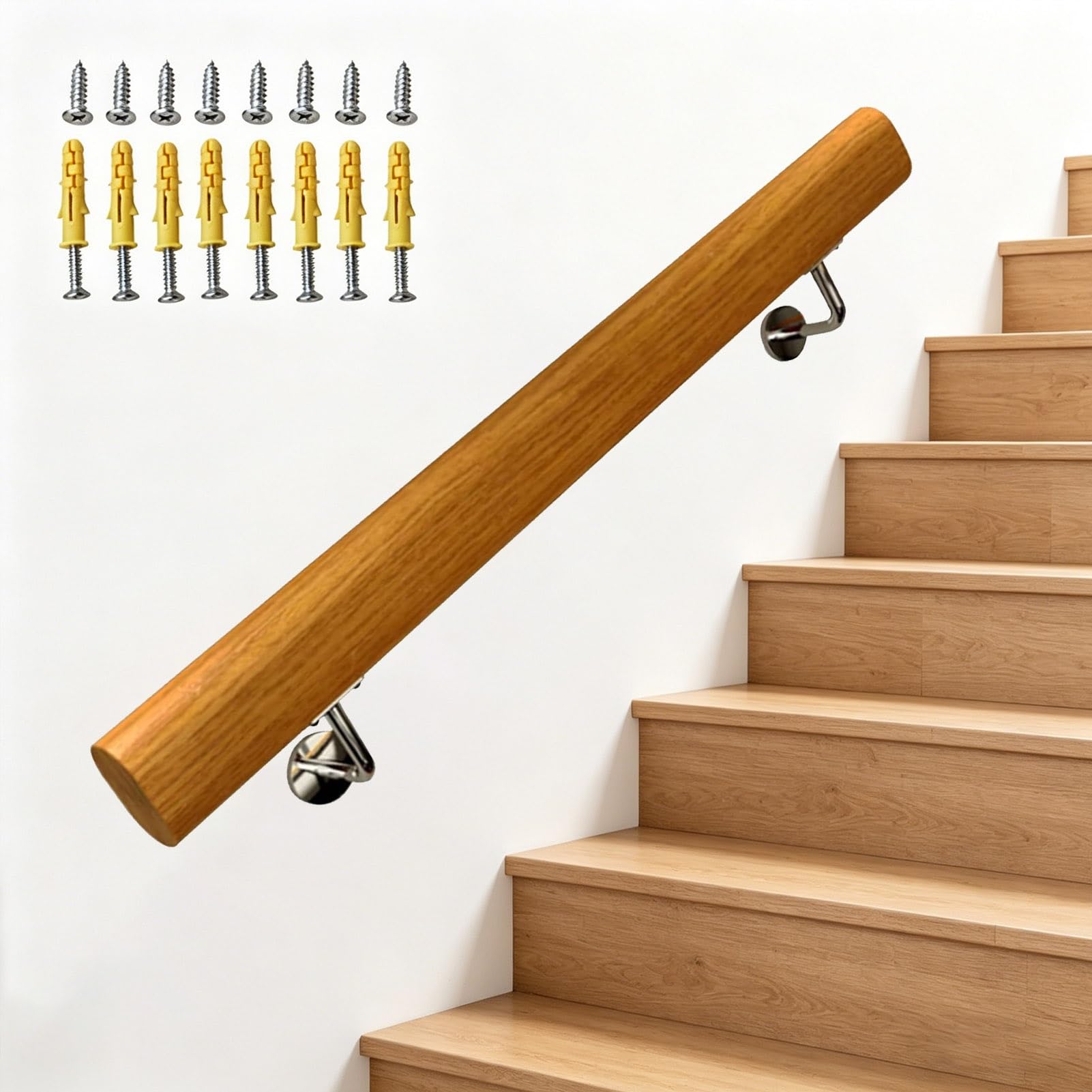 Gaommini A 3Ft 5Ft 6Ft 7Ft Wood Stair Banister Hand Rails - Indoor Outdoor Staircase Handrails Safety Banister, Wall Mounted Stair Railing For Corridor Loft Bathroom(,8.2Ft/250Cm)