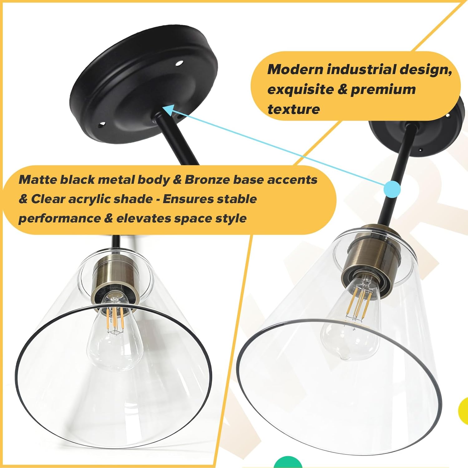 RV Pendant Lights Interior 12v RV Light Fixtures with LED Replace Bulb for Camper 5th Wheel Motorhome RVs Hanging Lights 3W 3500K 12 Volt Kitchen Island Light Surface Mount No Switch 15 Inch, 2-Pack