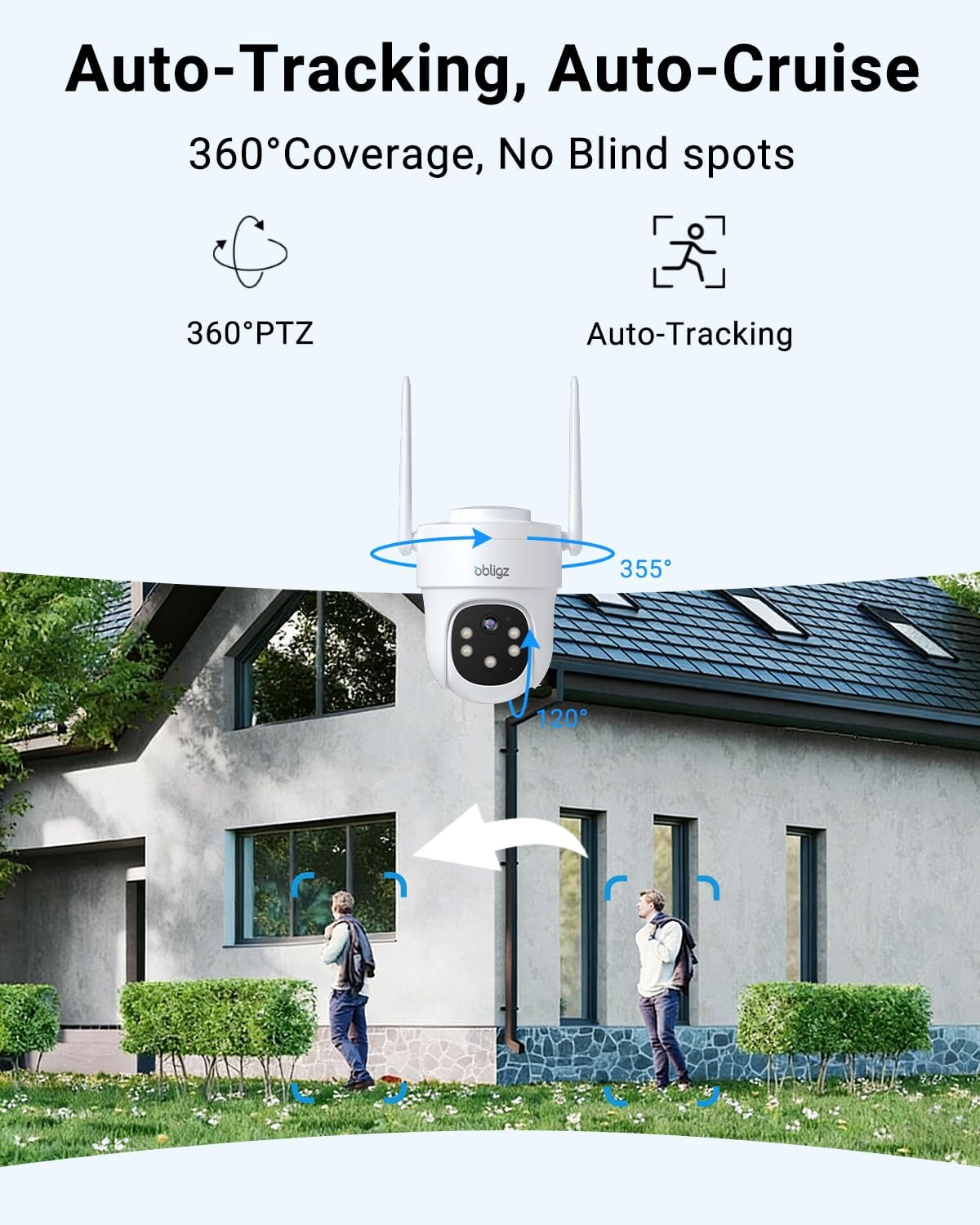 AOV Security Camera Wireless Outdoor with 6W Solar Panel,24/7 Recording Camera for Home Security, 2K Solar Cameras Outdoor Wireless, Auto Tracking，360°PTZ with Night Vision