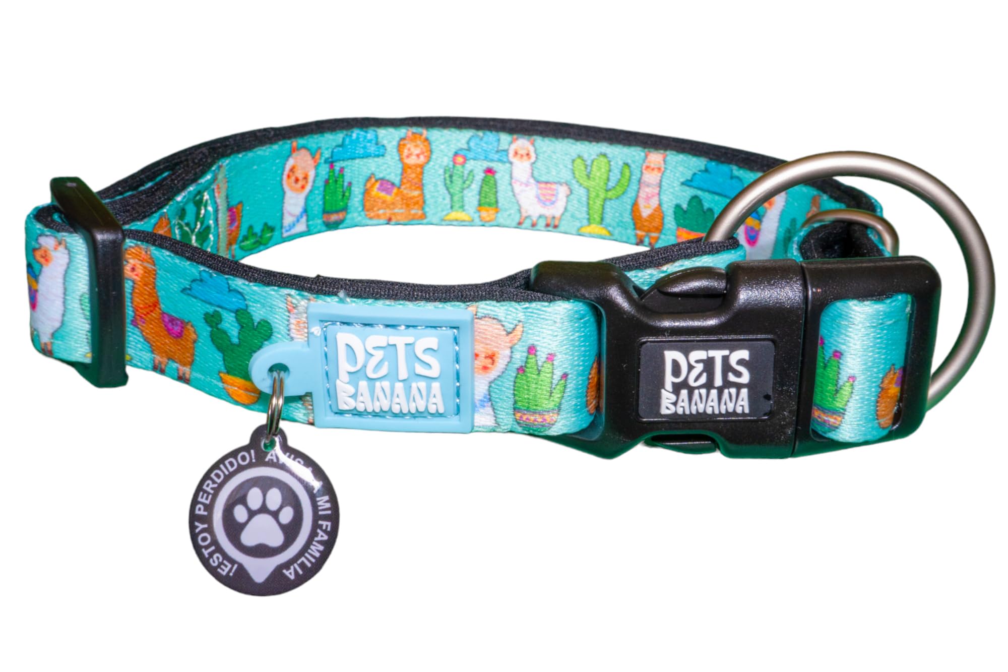 Pets Banana | Collar Perros con QR de identificación + App Gratis de Localización | Neopreno Acolchado Últra Cómodo | Collar Perros Pequeños, Medianos o Grandes (No Drama Llama, M)