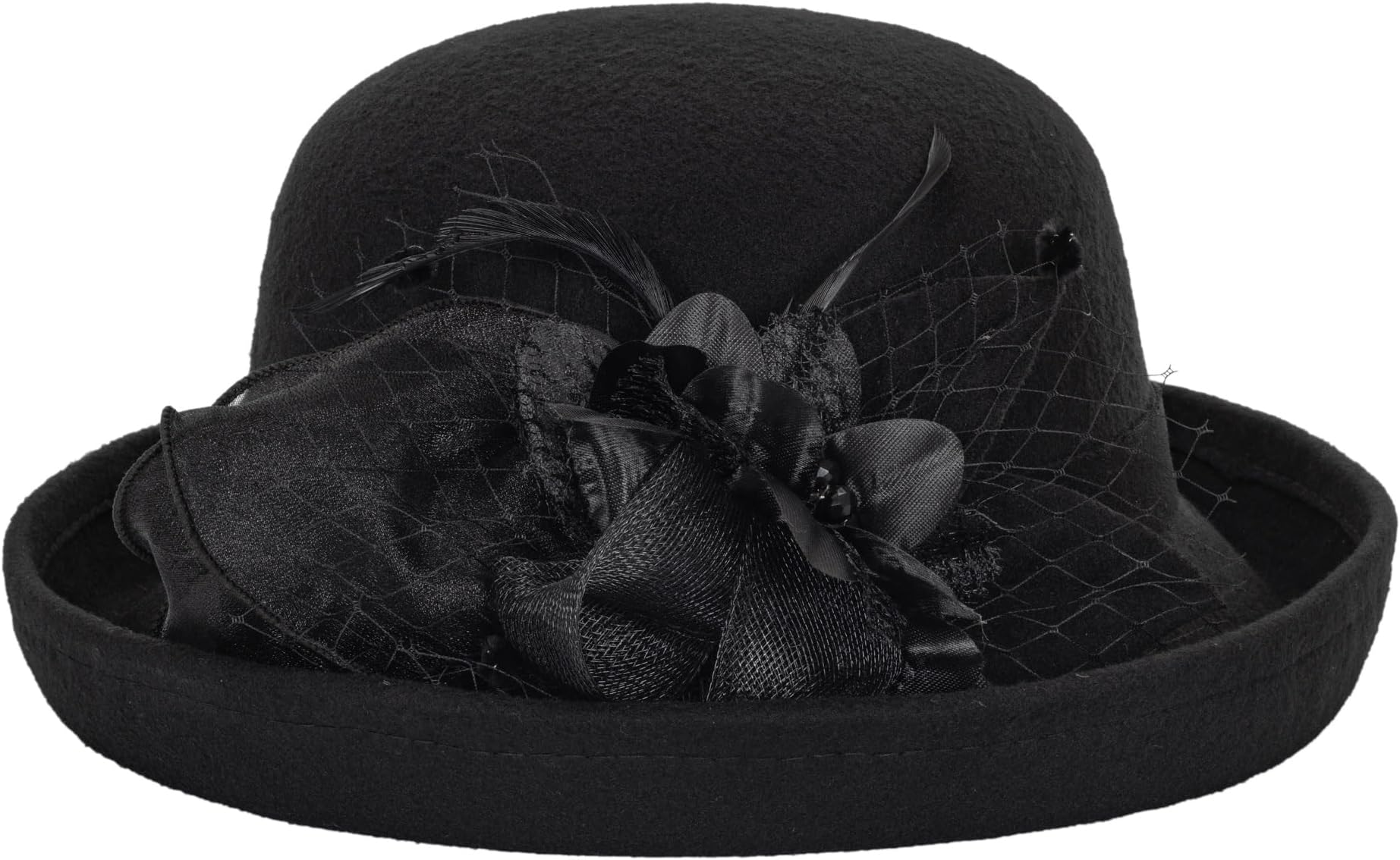 Women's Cloche-Bucket-Hats Vintage Church-Derby - 1920S Wool Felt Winter Upturn Brim Bowler Wedding Party Hats