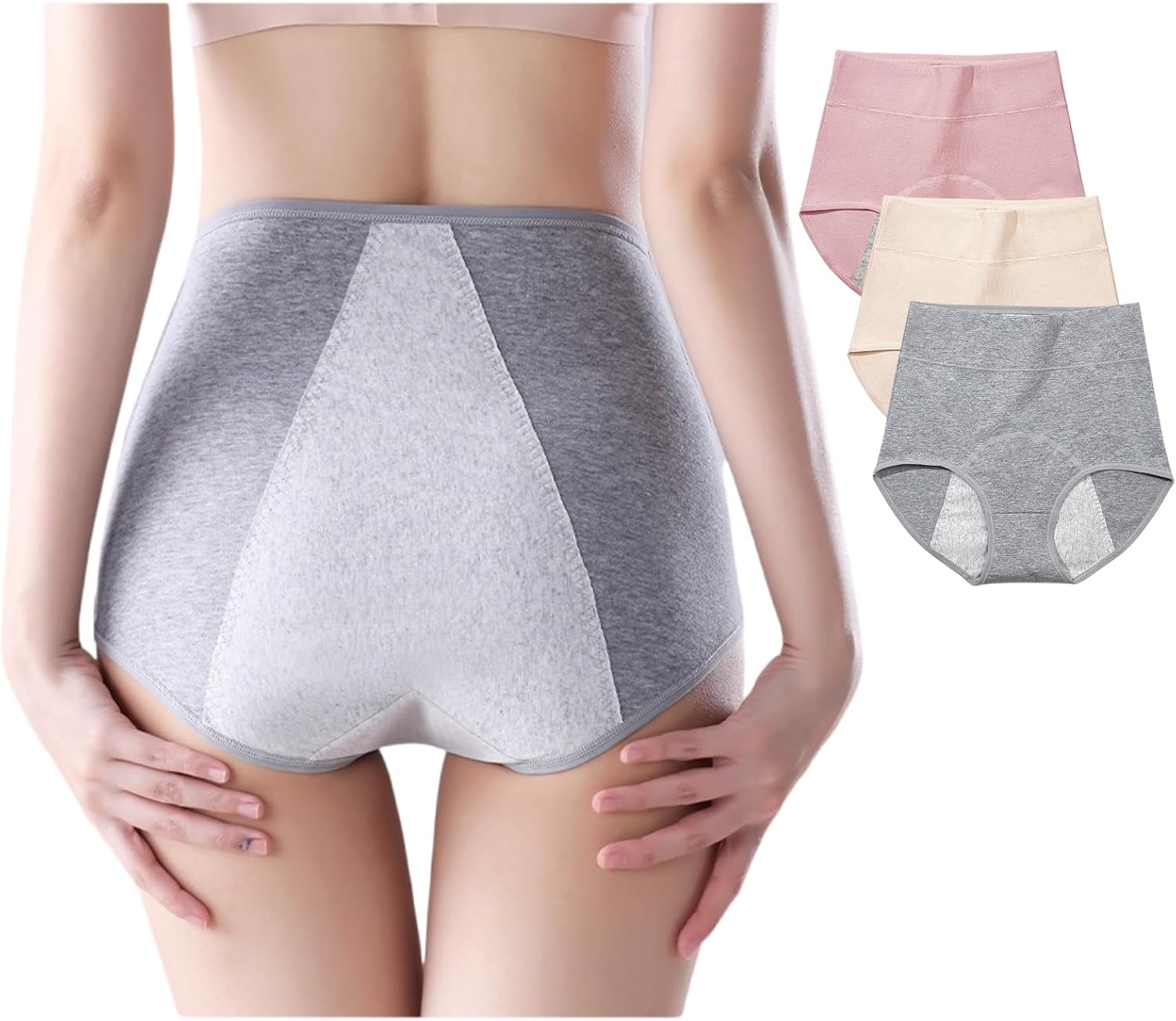 Women's Washable Incontinence Underwear for Light Leaks, Breathable Cotton 3-Layer Leakproof High-Waist Panties, Lightweight Stress Incontinence Protective Briefs Without Thick Pad (XL)