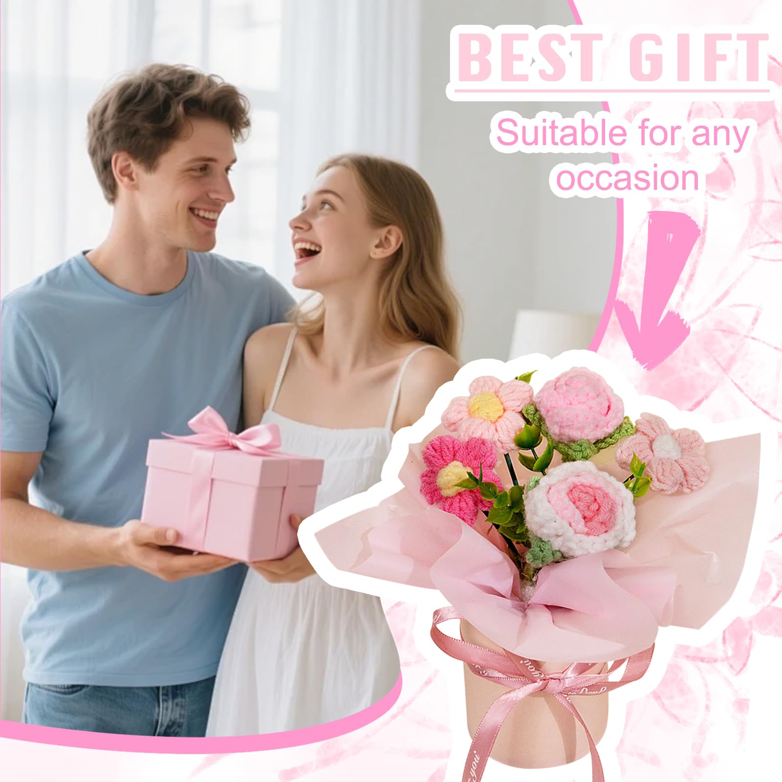Ramo de Flores Ganchillo, Ramo de Flores de Punto Hecho a Mano, Flores Artificiales para cumpleaños, San Valentín, Regalos de Punto para Madre, Mujeres, Amigas — view 3