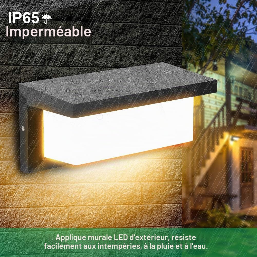 LEDMO 18W Applique Murale extérieure LED avec détecteur de Mouvement Moderne Étanche Applique extérieure 3000K Blanc Chaud LED Lampe Applique IP65 étanche 1260lm
