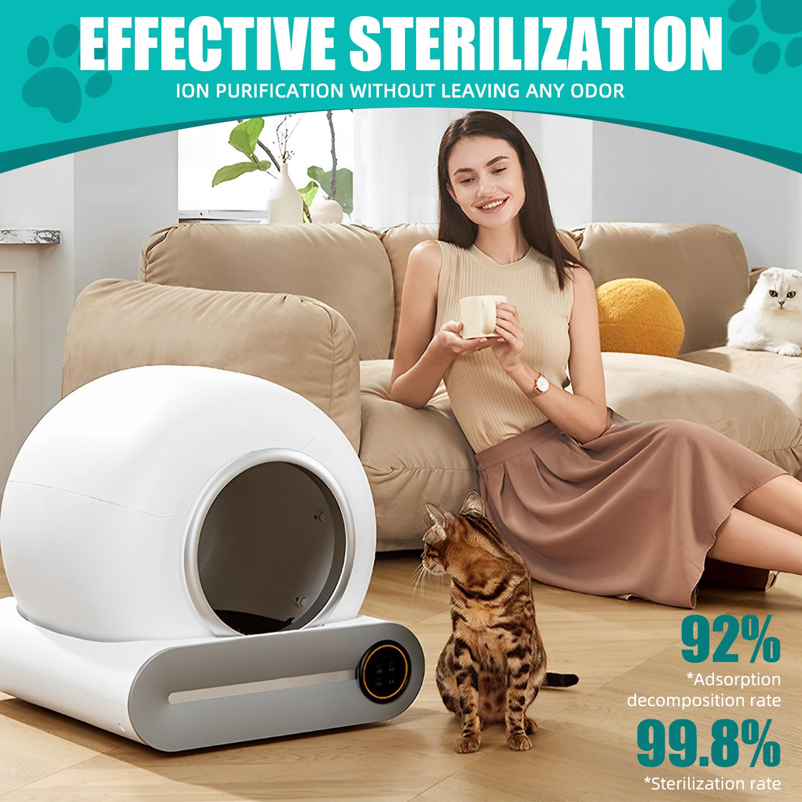 Occuwzz Self Cleaning Cat Litter Box, APP Control and Health Monitoring, No  Stuck Cat,Ion Deodorisation, 9L Waste Bin,Dual sensor Automatic Cat Toilet
