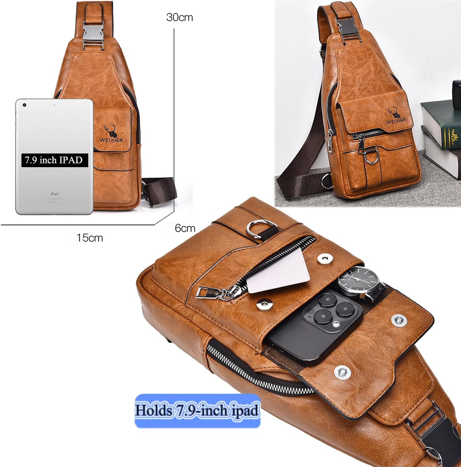 ANPTER Sling Bag for Men Crossbody Chest Bag,PU leather Over the Shoulder Purse Cross Body Sling Backpack for Travel - Image 5