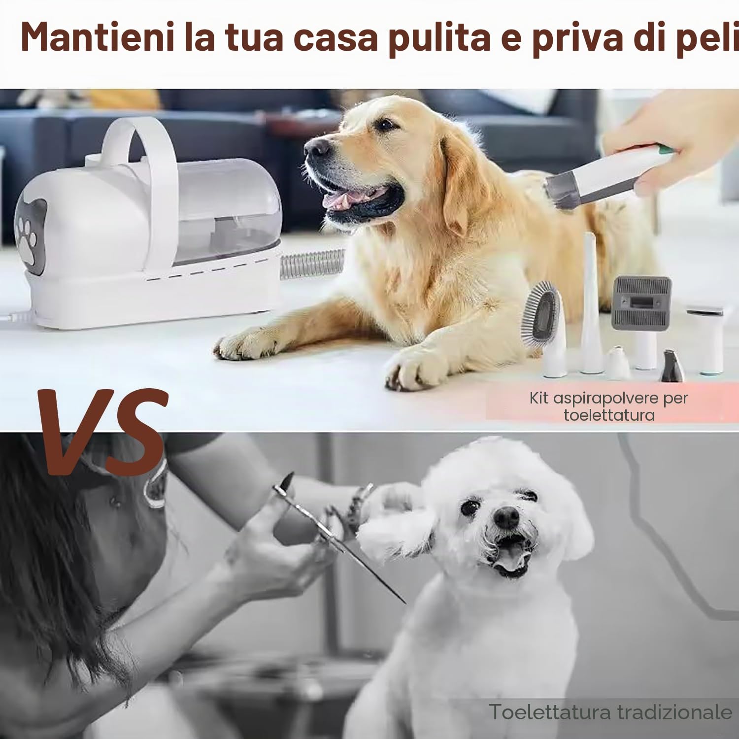 7 In 1 Aspira Peli Cane, Soffiatore Per Cani, Forte Potenza Di Aspirazione Cane Spazzola Aspirapolvere Con 13000 Pa, Ciotola Rimovibile 1l,3 Velocità Di Aspirazione, Gatto Pelo Professionale