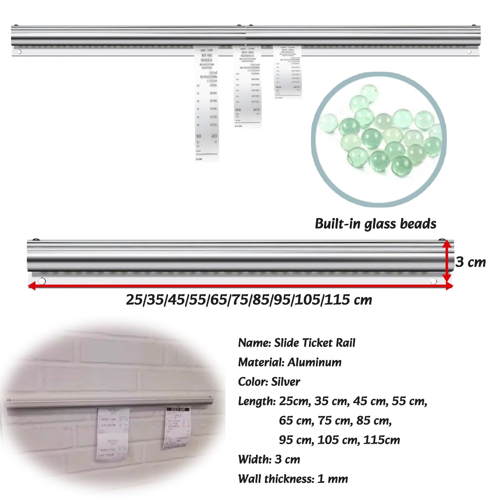 HAIXHX comandero hosteleria Porta Recibo Factura Restaurante, Porta Tickets Adhesivo para Hostelería - Se Puede Empalmar, 45 Cm Colgante De Pared Agarrador De Fichas De Aluminio(L 55cm)