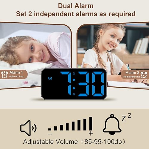 Miniatura 7 de Reloj despertador para personas que duermen con mucha capacidad, reloj despertador vibratorio con agitador de cama, luz nocturna, pantalla grande,