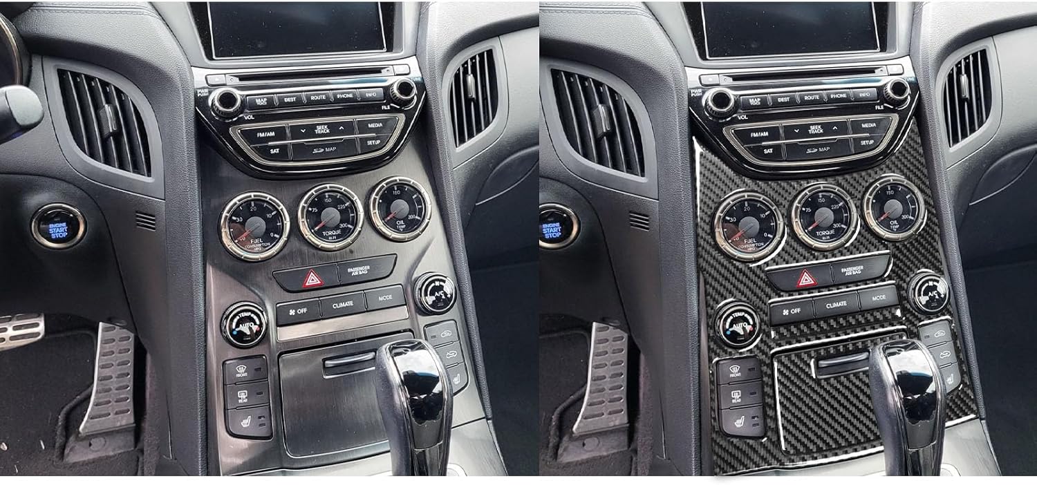 Real Carbon Fiber Trim Stickers Center Console Cover Decals Compatible with Hyundai Genesis Coupe 2013 2014 2015 2016 Car Interior Accessories