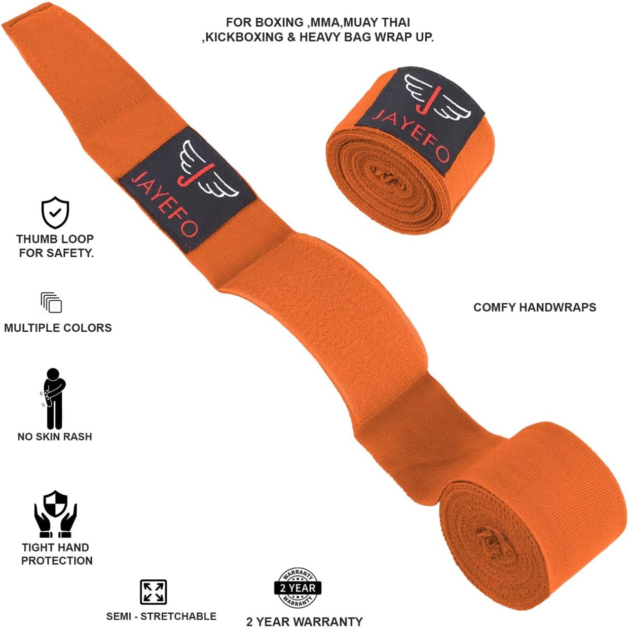 Jayefo Boxing MMA HANDWRAPS (Orange) : Sports & Outdoors