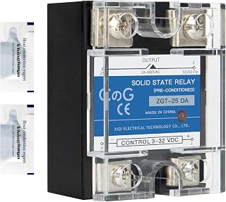 CGELE SSR-25DA Solid State Relay 25A DC 3-32V to AC 24-480V Single Phase - LED Indicator, Harsh Environment Durable
