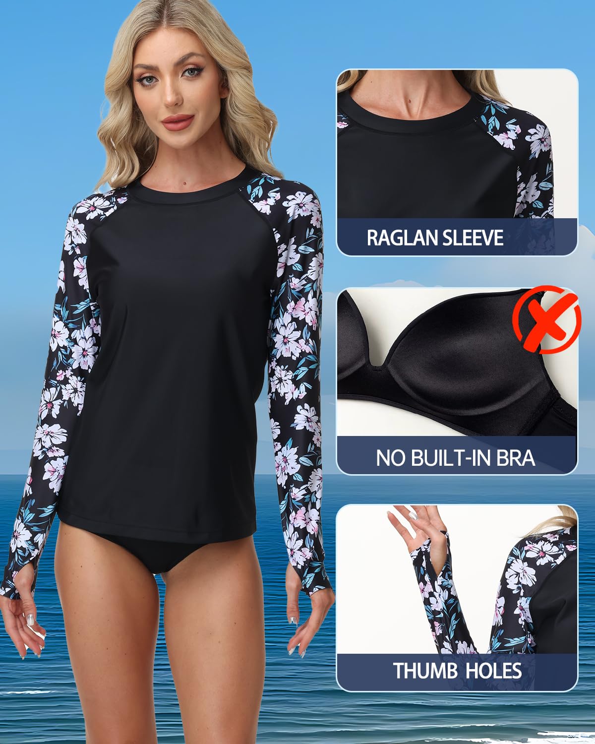 VAYAGER Camiseta UV de natación para Mujer - Manga Larga UPF 50+ Rashguard con protección Solar badeshirt para Nadar, Surf y Deportes acuáticos Transpirable Secado rápido