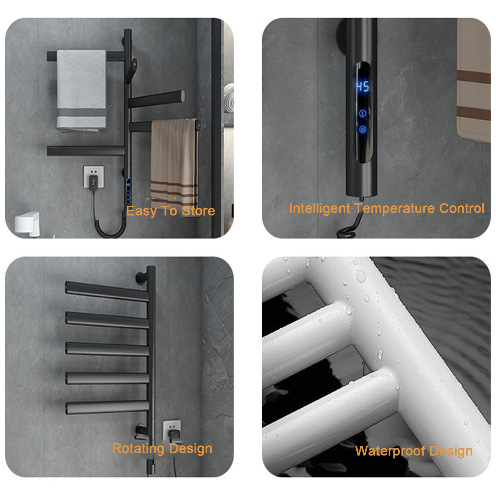 Toallero eléctrico con calefacción, calentador de toallas de acero inoxidable montado en la pared con control de temperatura y temporizador, ideal para baño, hotel, salones y spas