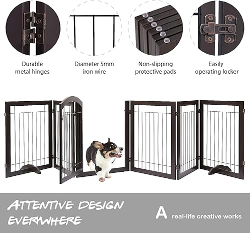 Miniatura 8 de PAWLAND Puerta para perros extra ancha de 30 pulgadas de alto con paseo, puerta de alambre independiente para mascotas, para la casa, puerta,