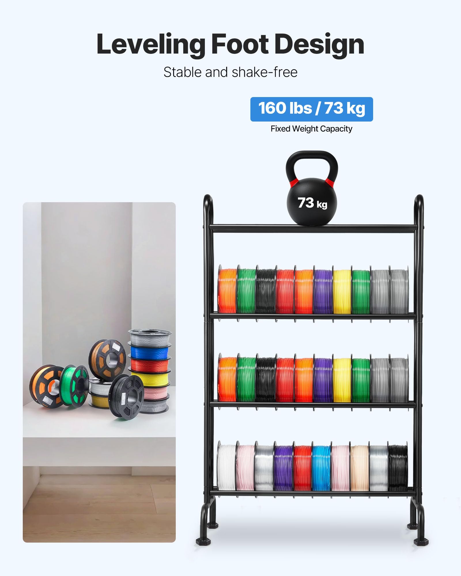 VEVOR Supporto di Stoccaggio per Filamenti 3D da 750 x 455 x 1230 mm Ripiano per Filamento per Stampante 3D a 4 Livelli con Ruote, Filamenti Organizzati per Ufficio e Officina, Nero