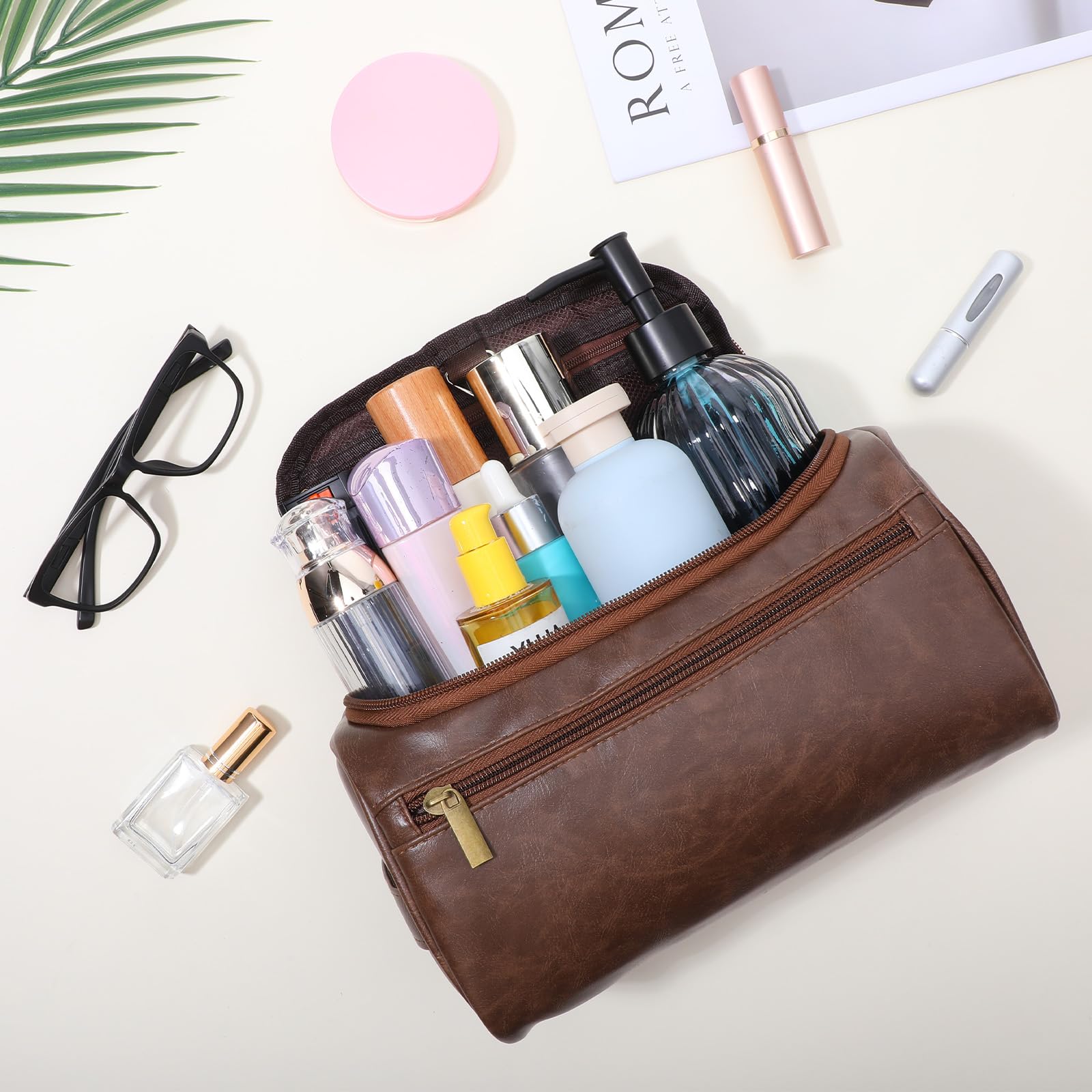4 trousse da toilette in pelle per uomini e testimoni dello sposo, set regalo con gancio, grande, impermeabile, kit da barba da viaggio, borsa cosmetica vintage per papà, fidanzato