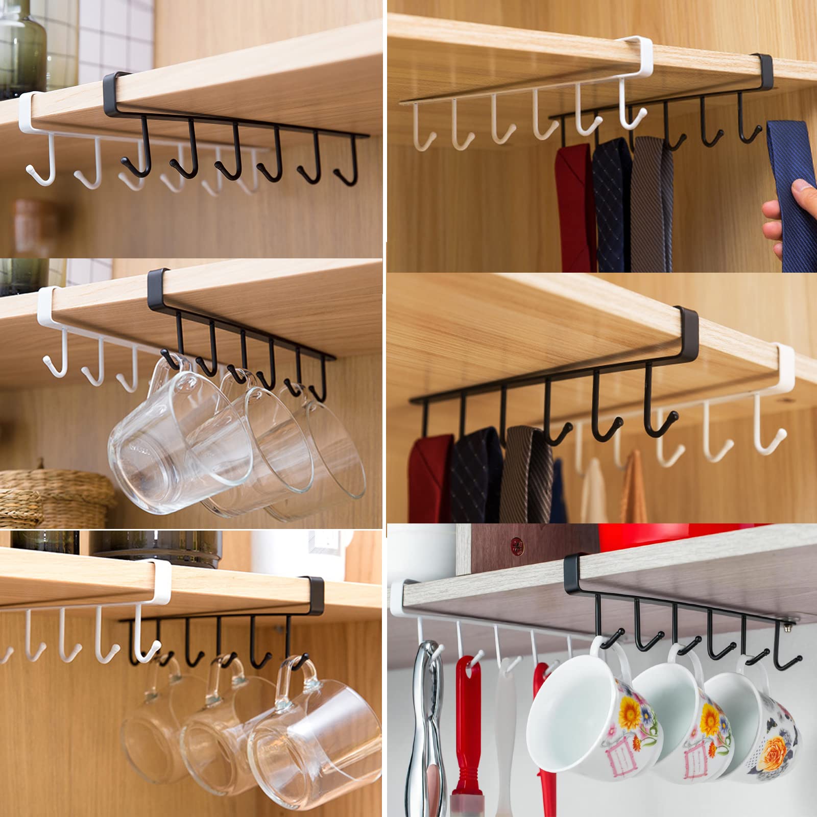 Porte-tasses Suspendu Sans Perçage – Lot De 2, Support Jusqu'à 9 Kg, Fixation Par Crochet U | Pour Armoire, Cuisine - 3