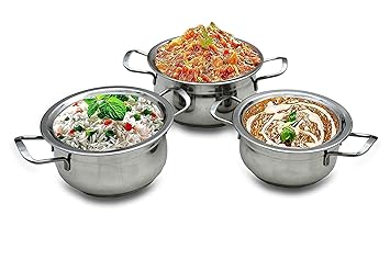 Stainless Steel Induction and Gas Cooking Pot Biryani Kitchen Serving, Bowl with Lid and Handle Cookware Size - 6 Set of- 1 PCS (3100 ML)