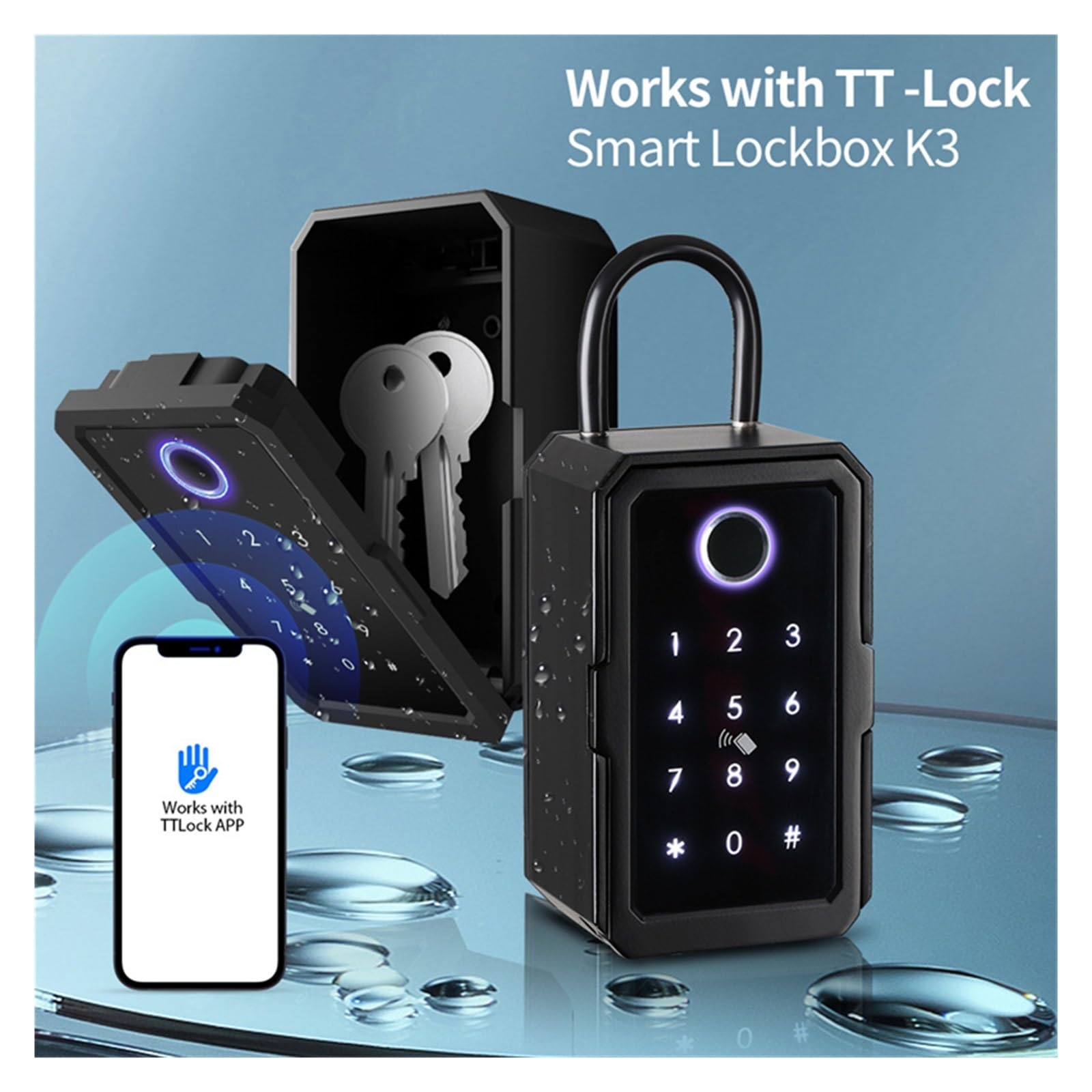 Safe, Schlüsselsafe, Schlüsselsafe Tuya TTLOCK Smart Key Box Finrabdruck App Romote Key Lockbox Sicherheit Digitale Intellinte Schlüsselsicherheit für Geld, Wertsachen(Noir)