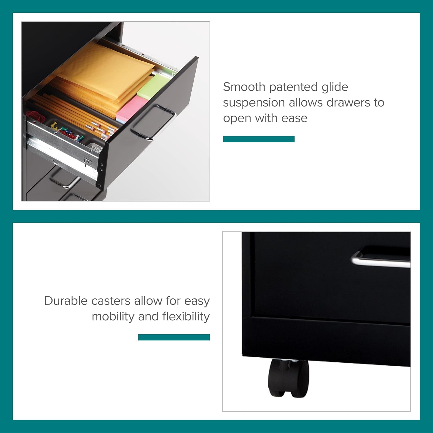 Hirsh Industries Space Solutions 18" Deep 4 Drawer Metal Mobile Organizer Black