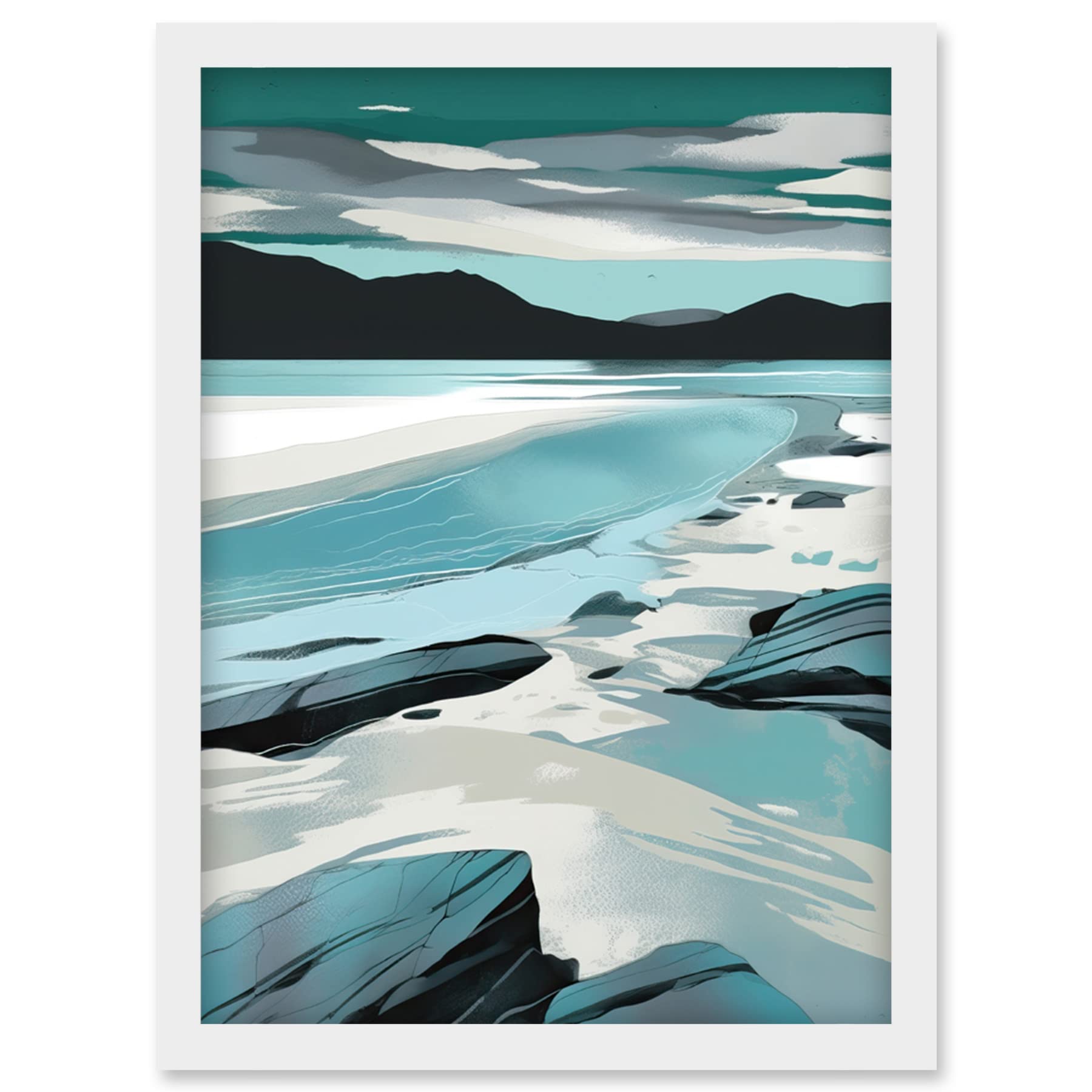 Artery8 Luskentyre Beach Isle of Harris Coastal Landscape Artwork Framed Wall Art Print A4