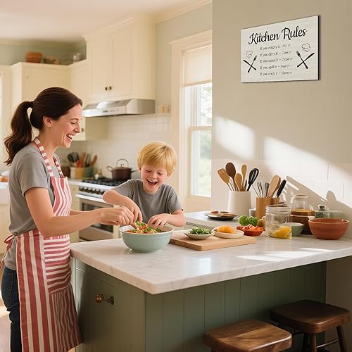 Miniatura 7 de Letreros colgantes de reglas de cocina, decoración de pared, divertidas decoraciones rústicas de cocina de granja, 11.8 x 7.8 pulgadas, arte de