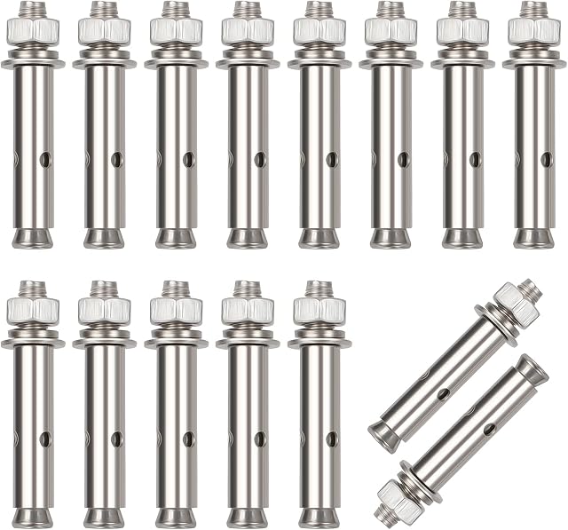 Iyowei 15 PCS Expansion Sleeve Anchor Hexagon Bolts, M8*60mm Stainless Steel Screw Sleeve Anchor Bolts Hex Nut Expansion Sleeve External Hex Head Screw Heavy Duty Fixing Anchors for Wall Building