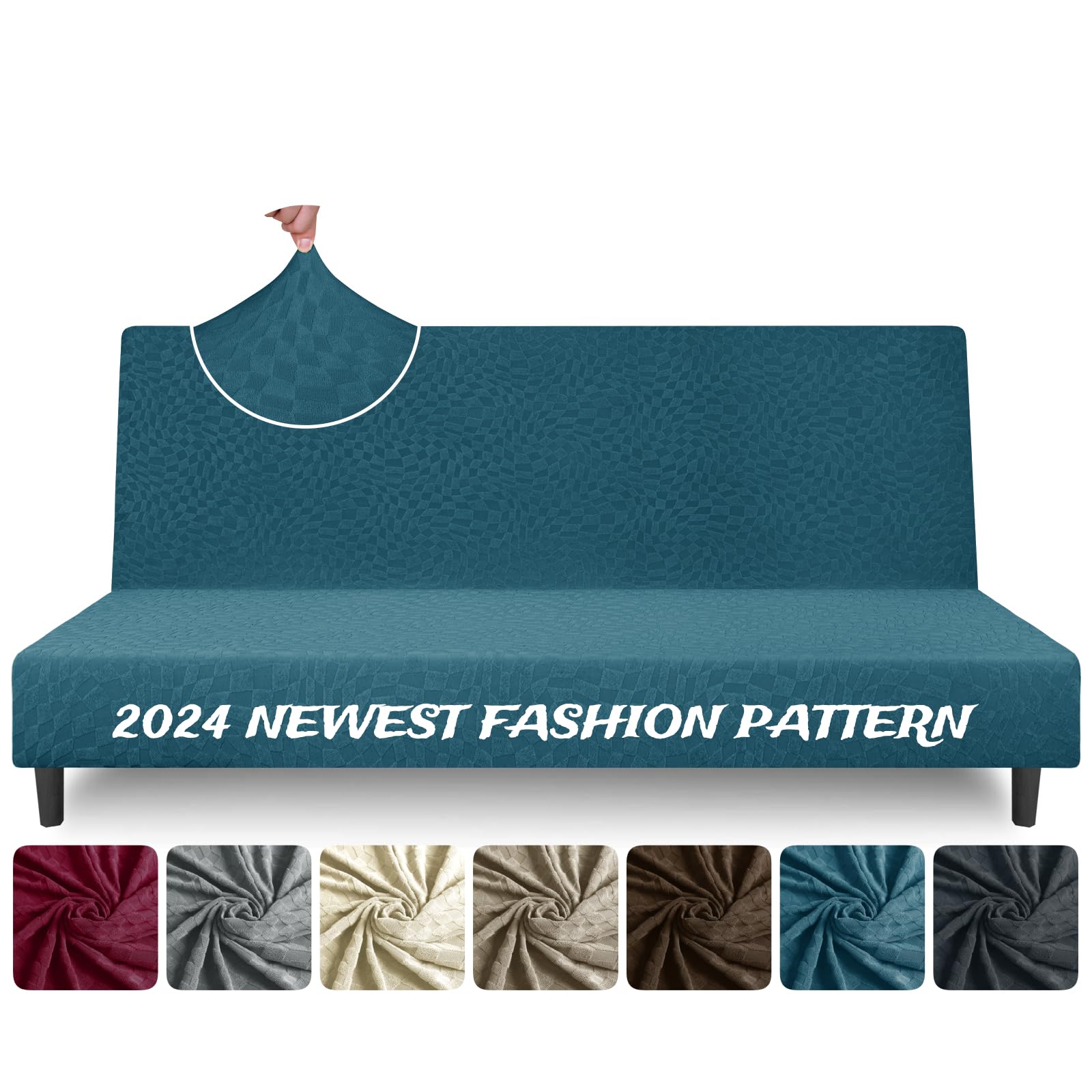 ZNSAYOTX Stretch Futon Covers Full Size 2024 Fashion Armless Sofa Bed Slipcovers, Soft Durable Queen Futon Cover Washable Pets Friendly Futon Couch Protector (67"-82", Teal)