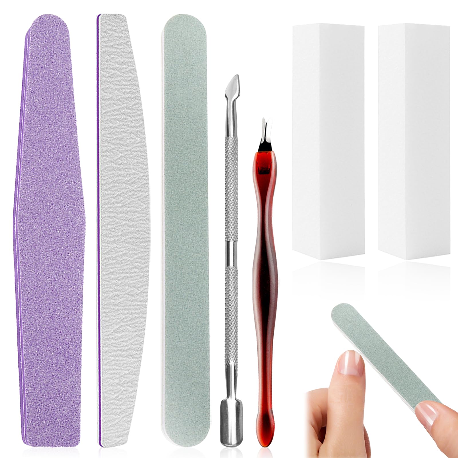 7 Piezas limas de uñas, juego de limas de uñas profesionales, manicura con empujador de cutículas y tenedor de piel muerta Kit Manicura Limas para Salón y Uso Doméstico