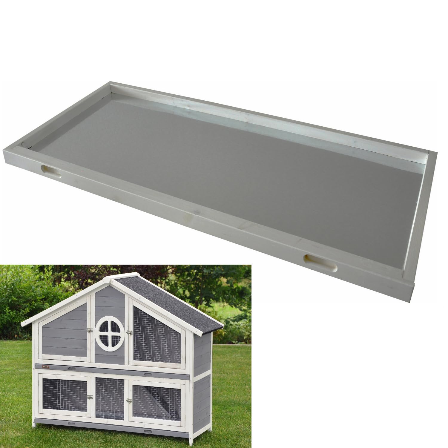 Nanook Bac à déjections inférieur de rechange pour clapier Momo en bois avec fond en métal et tiroir interchangeable Gris