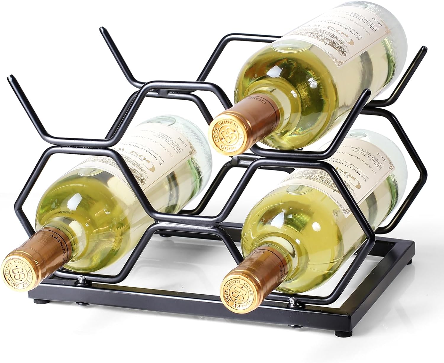 Countertop Wine Rack - 5 Bottle Freestanding Modern Gold Metal Small Wine Rack - Tabletop Wine Holder Stand for Cabinet, Pantry, Wine Bottle Storage D-black 5btl