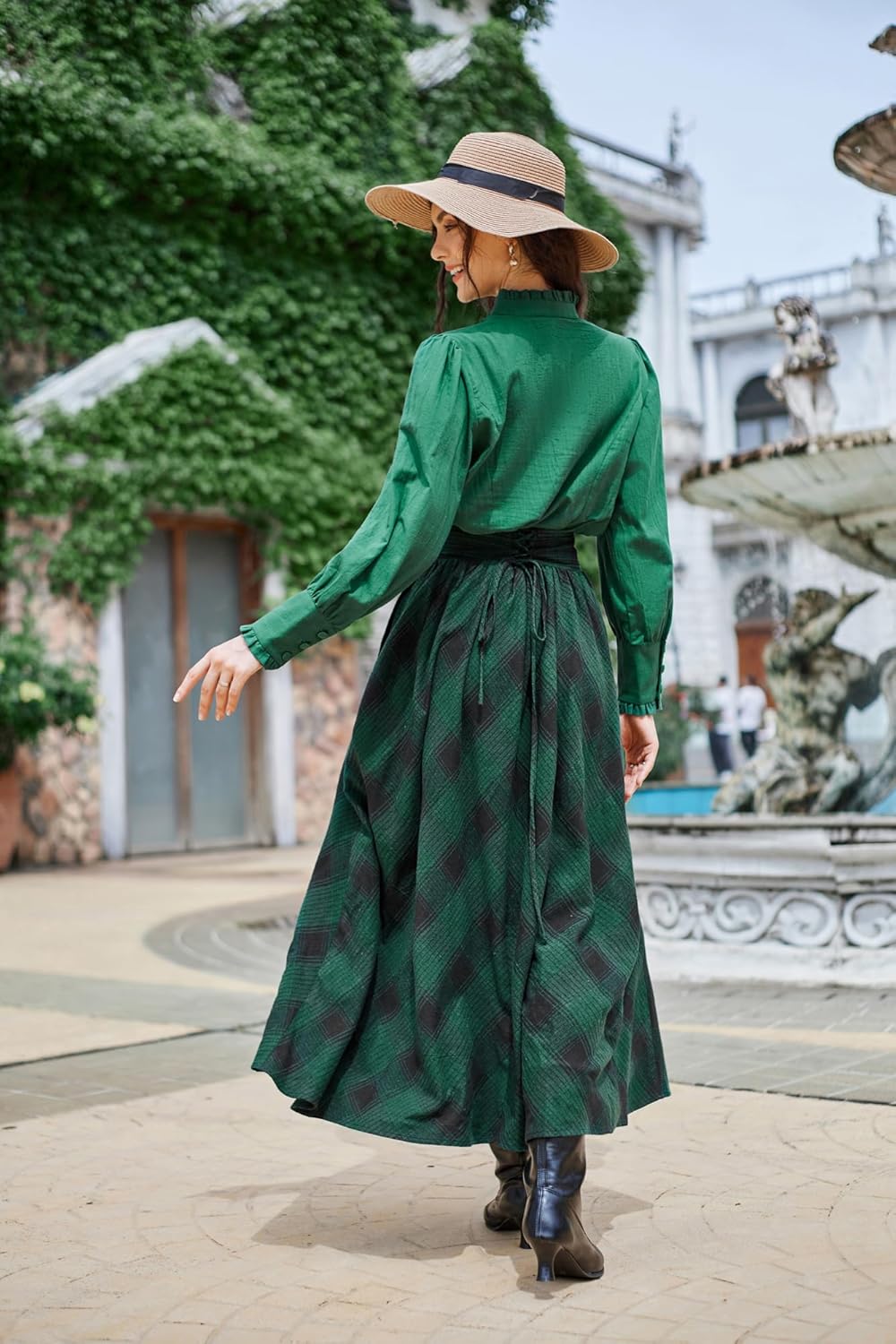 Scarlet Darkness Victorian Skirts for Women Plaid Maxi High Waist Long Skirt - Image 5