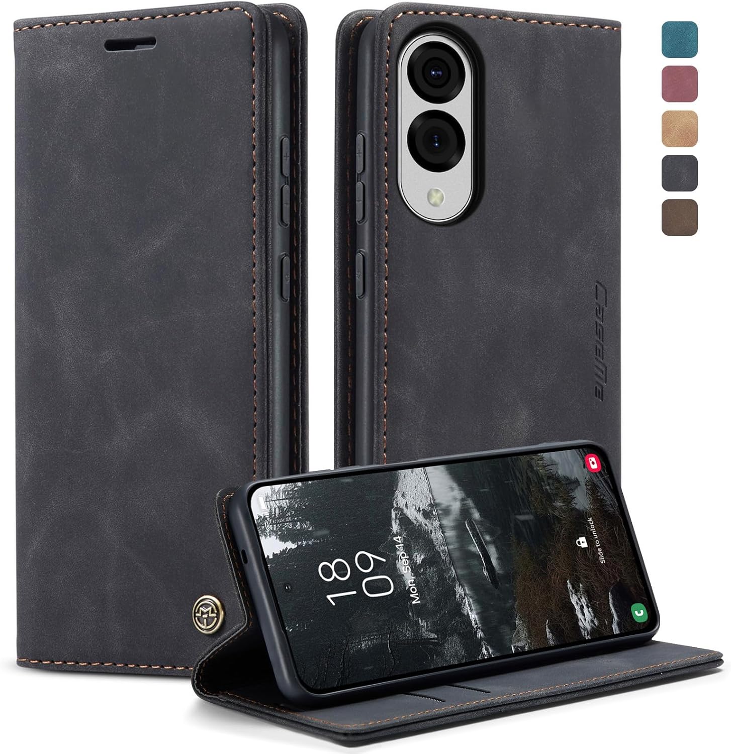 coque Samsung s25 Edge – Samsung Galaxy S25 Edge Coque Samsung S25 Edge Antichoc Premium PU Cuir Fentes pour Cartes Étui Portefeuille avec Fonction Support Flip Cover Galaxy S25 Edge – Noir