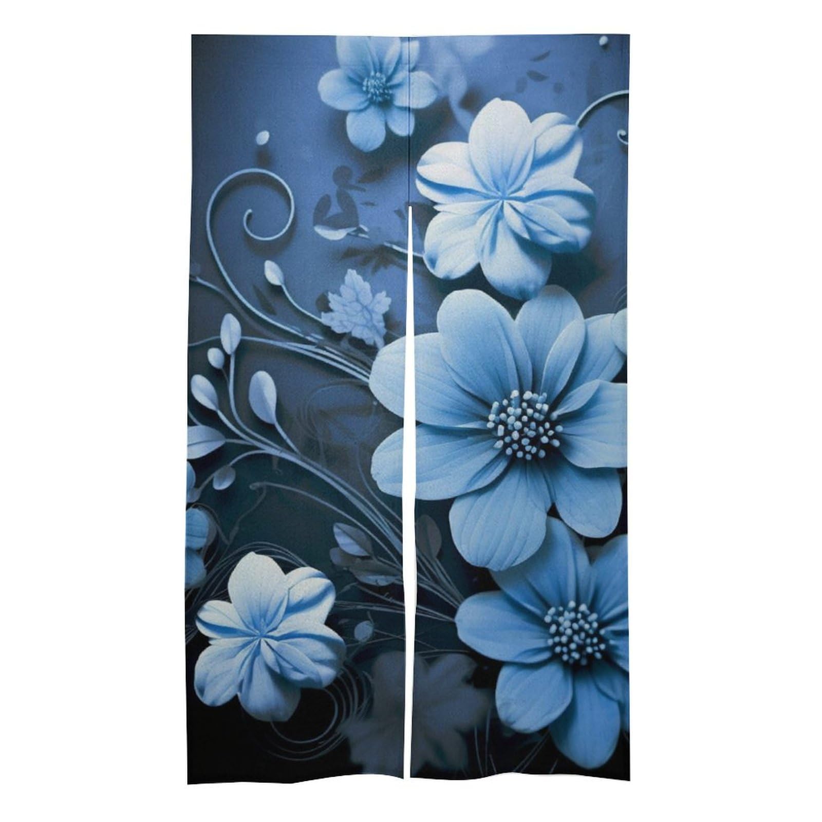 Rideau occultant salle de bain à fleurs bleues 145x86 cm pour porte et fenêtre