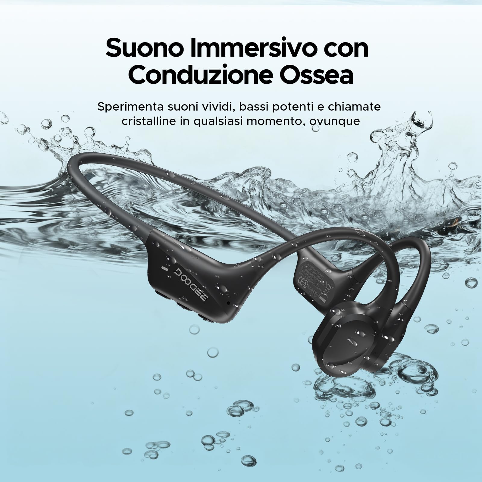 Cuffie Conduzione Ossea IP68 Impermeabili per Nuoto, Auricolari Sportive Bluetooth 5.4, MP3, 32GB, Comodo Silicone, Open-Ear per Corsa, Ciclismo, Palestra,Nero