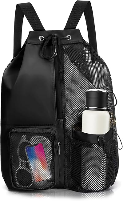 dellyy Mochila de Natación de Malla, 48 * 29 * 15 cm Mochila de Playa de con cordón, Bolsa de Natación Grande, Unisex Mochila de Natación Impermeable, Mochila de Baño, para Natación, Deportes, Viajes