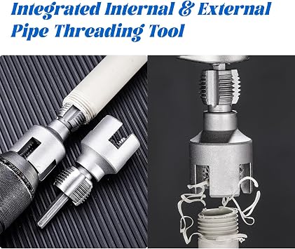 Integrated Internal & External Pipe Threading Tool, Plastic Pipe Threader Cutting Tool, PVC Pipe Threader Electric Drill Compatible, 1/2 (DN15) 3/4 (DN20) Pipe Sizes Rethreading Tool (1/2+3/4)