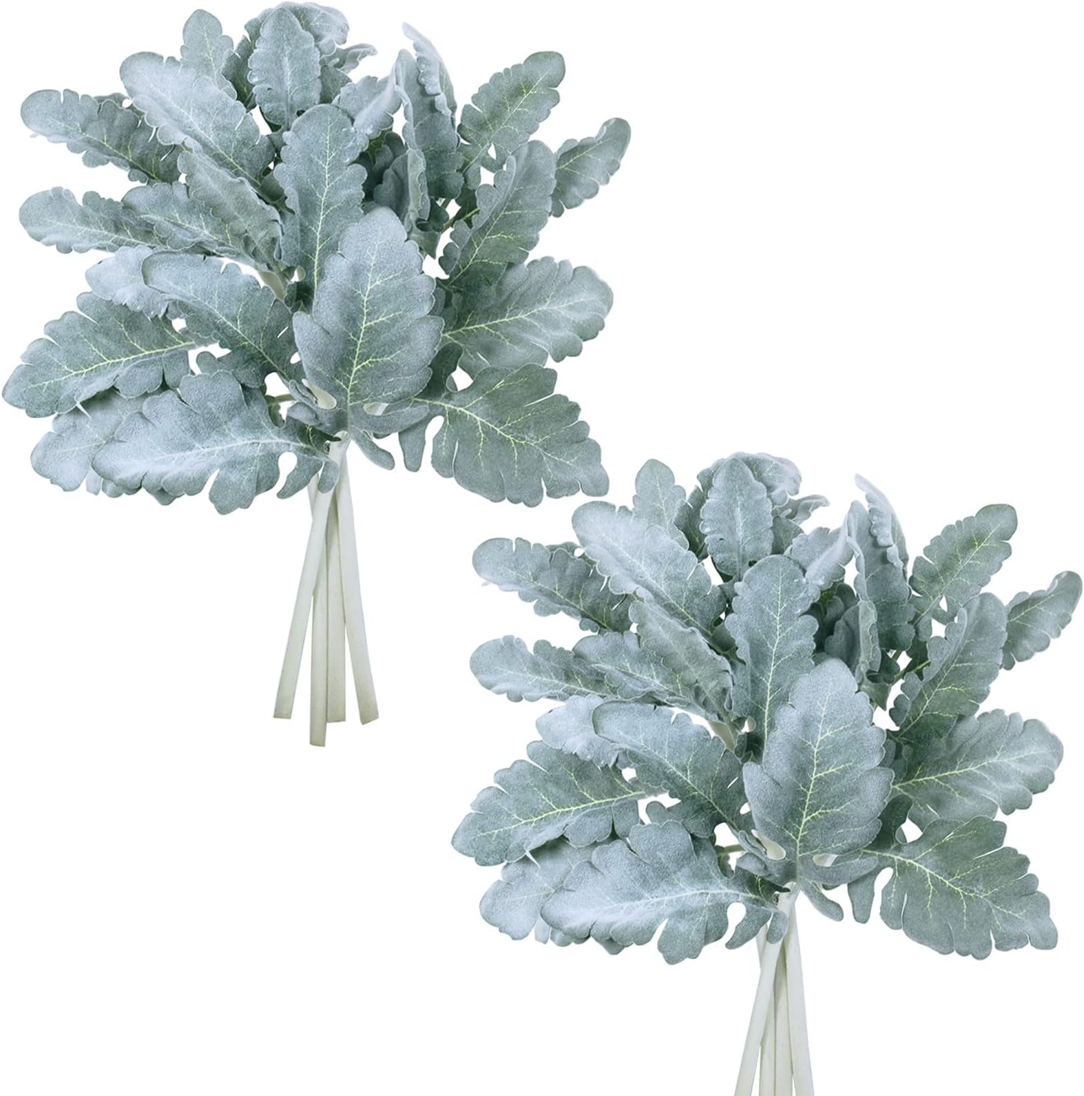 KASTWAVE Artificial Flocked Lambs Ear Leaves, 8Pcs Stems Flocked Oak Leaves, Sprays Flocked Branches Green Twigs for Home Wedding DIY Floral Arrangement Vase Bouquet Wreath