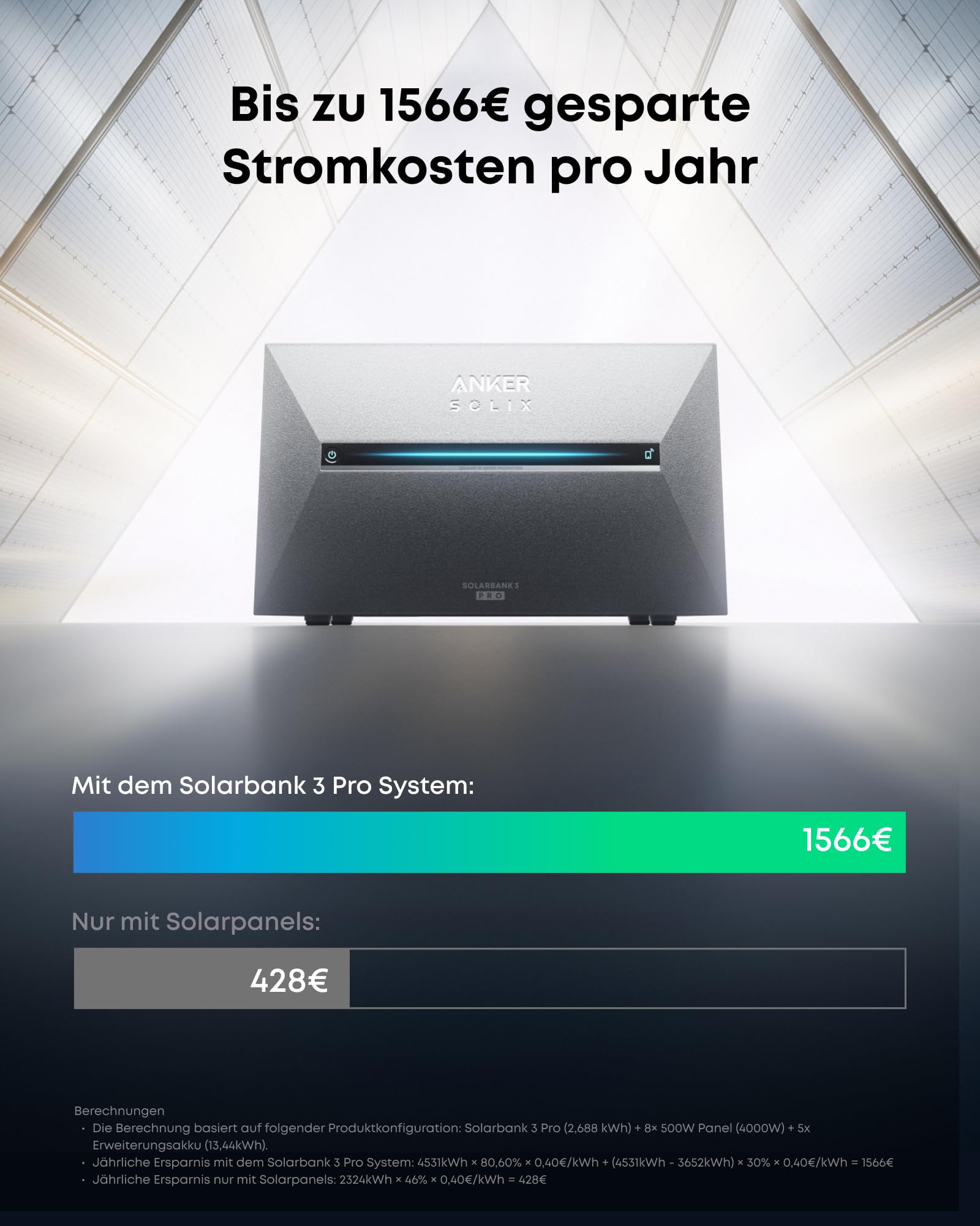 Anker SOLIX Solarbank 3 E2700 Pro, Balkonkraftwerk mit Speicher, 4 MPPTs (3600W), bis zu 16kWh Kapazität, 1200W bidirektional, Anker Intelligence, Plug&Play (ohne Verlängerungskabel für Solarpanels)