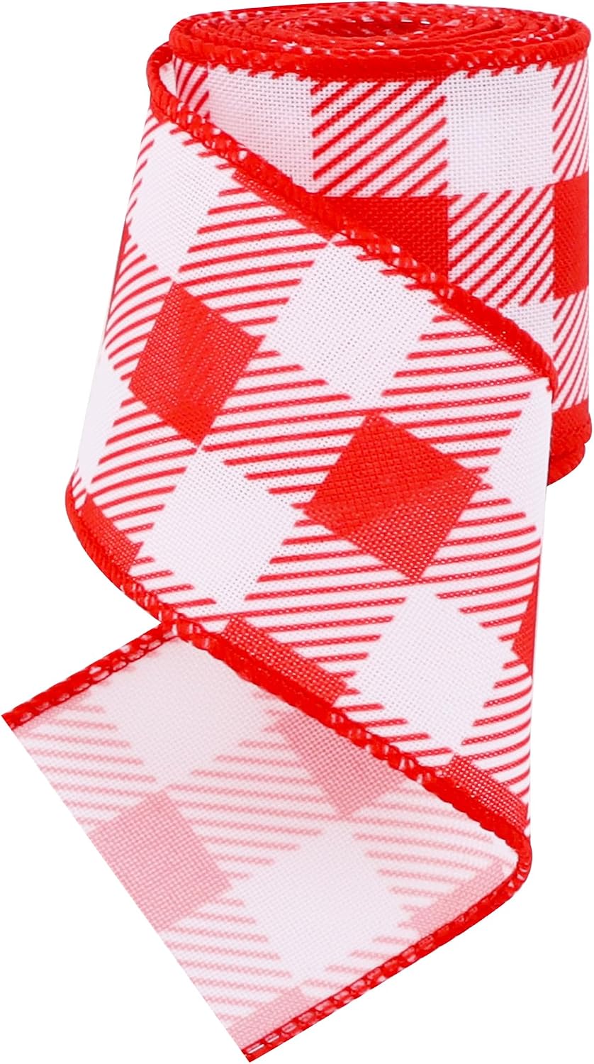 TONIFUL 2.5 Inch Light Purple Plaid Check Burlap Wired Ribbon, Summer Spring Easter Ribbon for Gift Wrapping, Wreath Bows Making, Crafts, Home Decoration, Easter Decor（Light Purple，6yds）