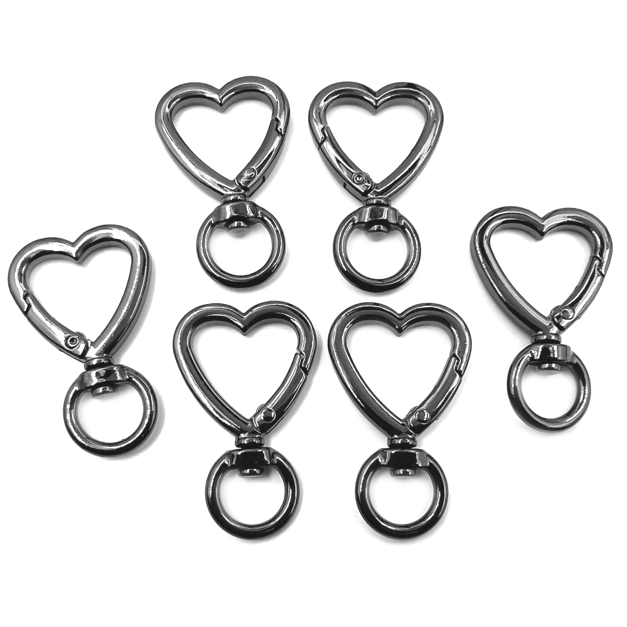 YIXI-SBest 6 Pcs Gunmetal Heart Shape Swivel Buckles Trigger Spring Keyring Buckle, Clasps Hooks Keychain Ring Buckles Fashion Clips for Keychains,