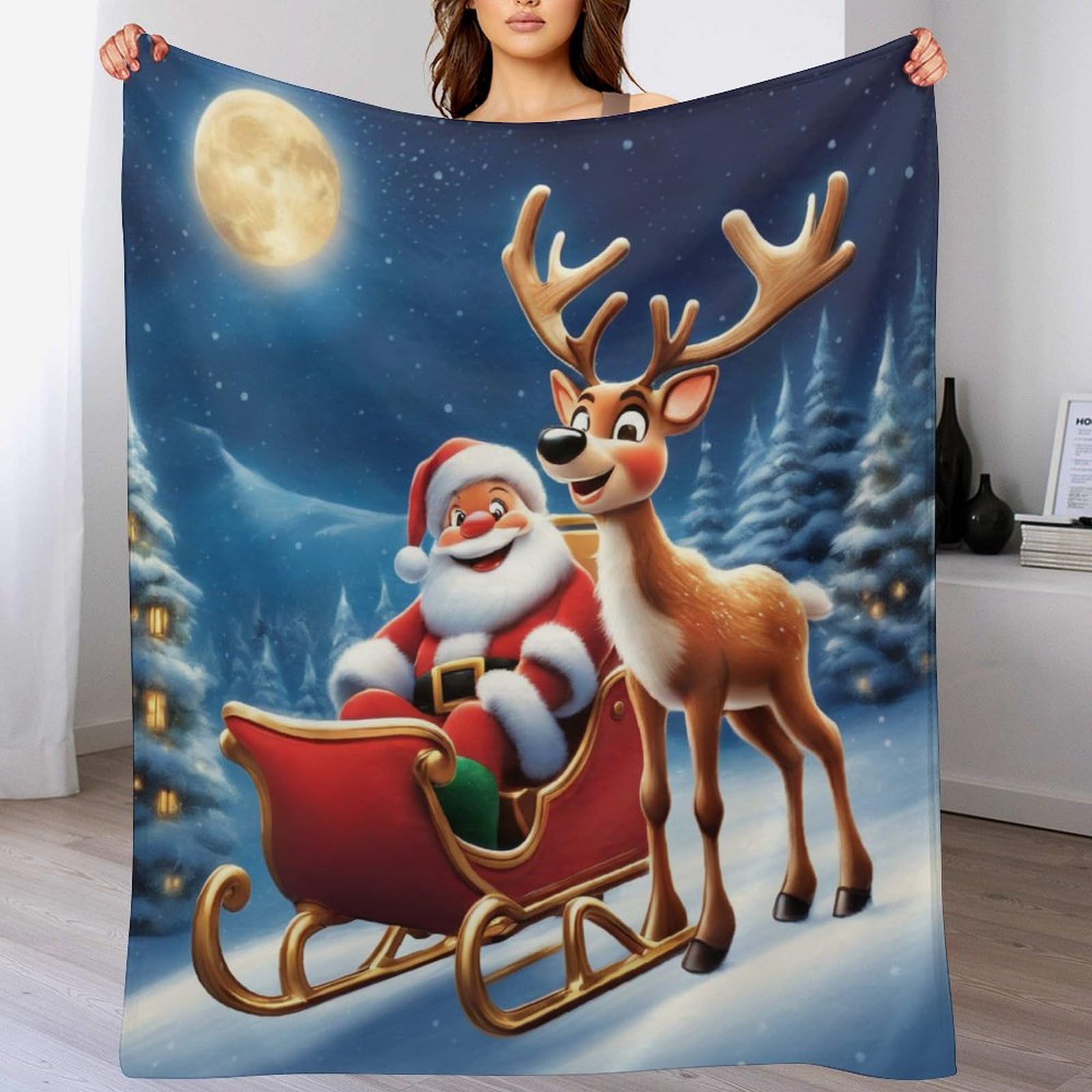 Couverture Plaid père Noël, Très Doux, Douillette, Moelleux, Chaud, Couverture Polaire en Flannel pour Canapé, Chambre, Voyage, （150×200cm）