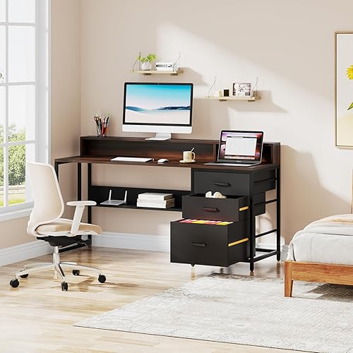 Miniatura 6 de Tribesigns Escritorio de computadora de 61 pulgadas con cajones de archivos, escritorio de oficina ergonómico con soporte para monitor, mesa de