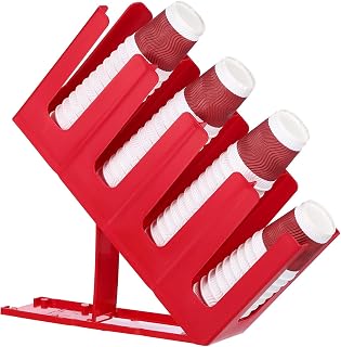 sourcing map Dispensador de tazas y tapas de papel con 4 compartimentos para estación de café, bar, restaurante, cocina, mostrador, color rojo