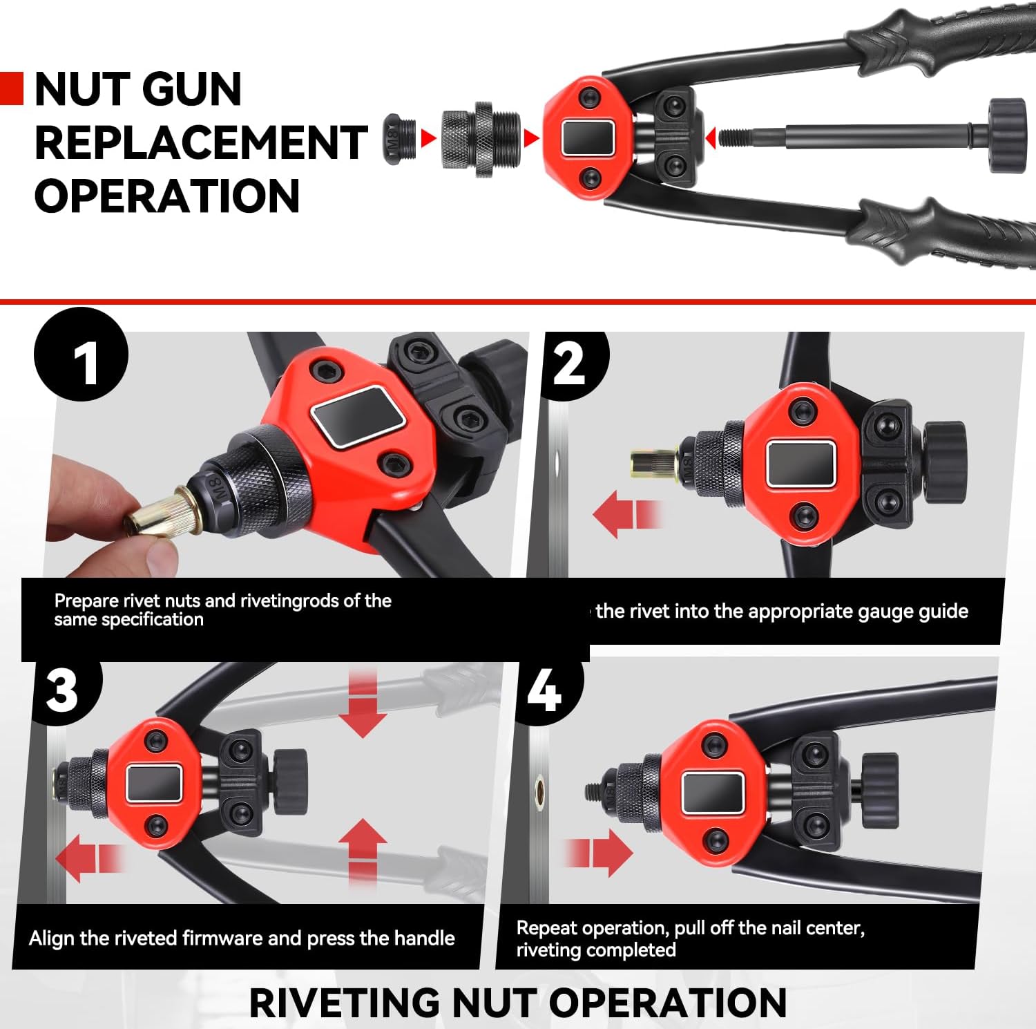 Auto Dynasty 12" Rivet Nut Tool Set, 80pcs Hand Rivet Hand 2-in-1 Tool Kit Set with Metric and SAE Mandrels for Home Household Office Warehouse