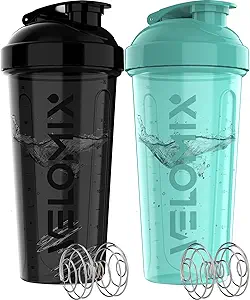 -2 Pack- 28 oz Protein Shaker Bottles for Protein Mixes - 2x Wire Whisk | Leak Proof Shaker Cups for Protein Shakes | Protein Shaker Bottle Pack (Black/Turquoise)